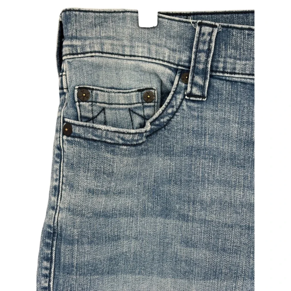 True Religion Geno Moto Shorts Blue Chevron Stitch Relaxed‎ Slim 36